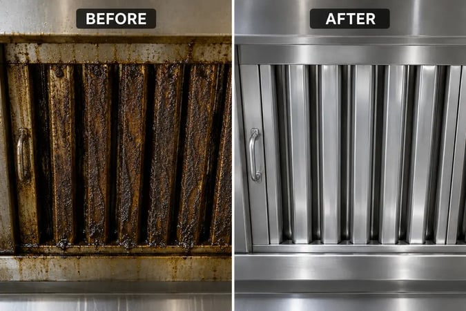 commercial kitchen exhaust hood filter before and after professional cleaning
