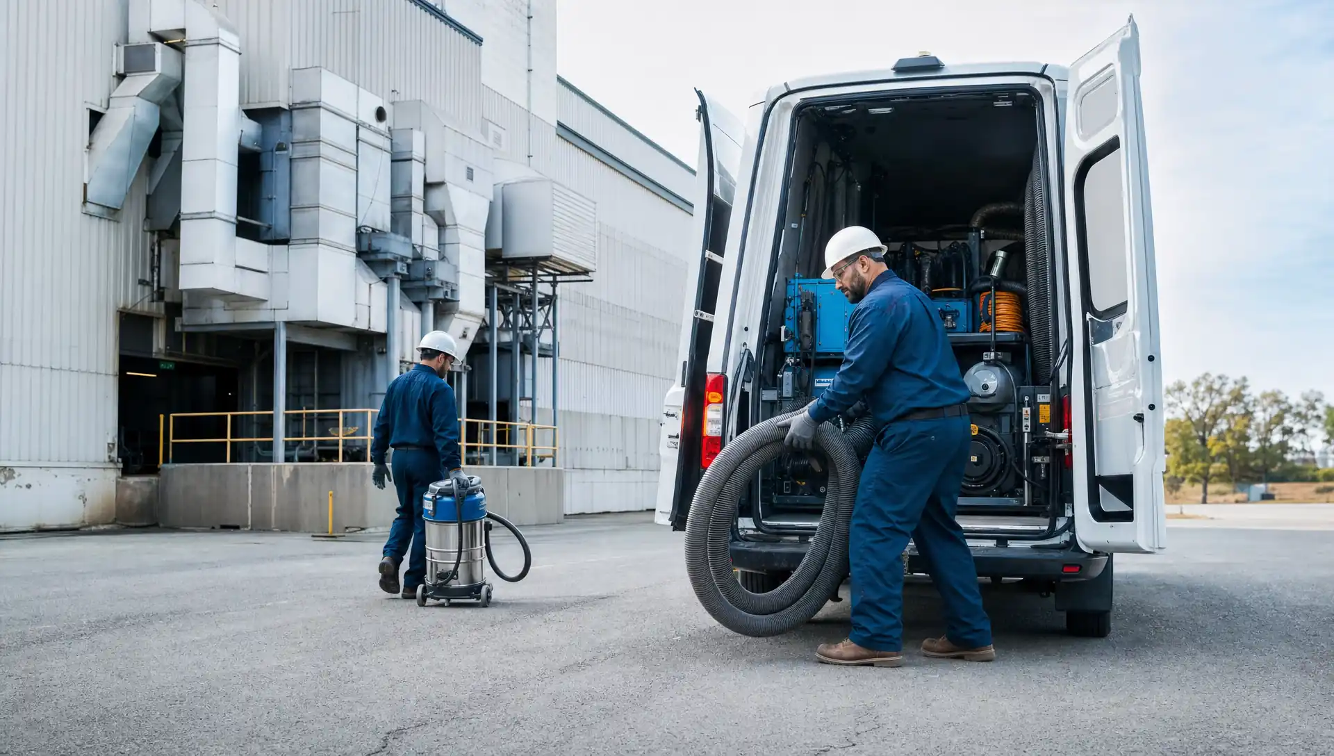 Service-Tech Corporation service vehicle parked outside a commercial facility at the start of a job
