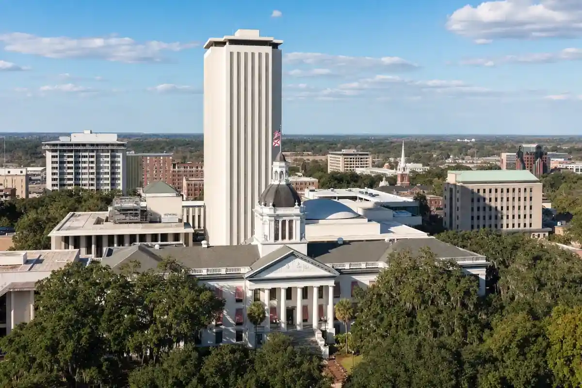 Tallahassee Florida skyline with the Florida State Capitol, the government and university market Service-Tech serves