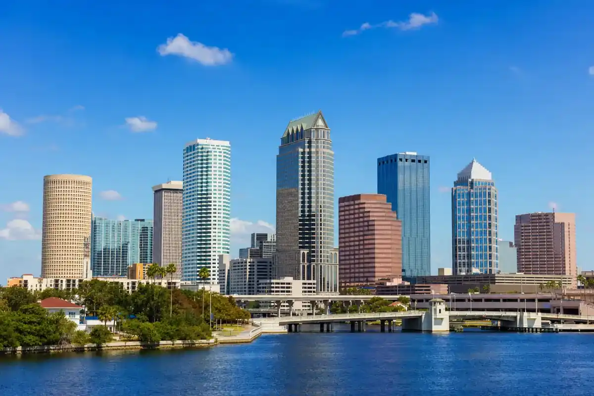 Tampa Florida downtown skyline and bay waterfront, the hospitality and port market served by Service-Tech
